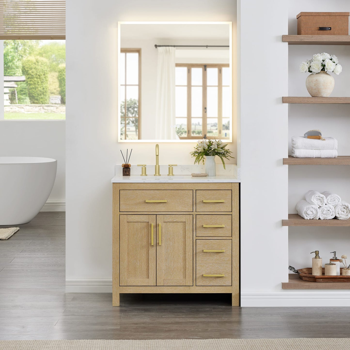 Beckett Bathroom Vanity with Countertop 36 inch Single Sink 3-hole Faucet Setup