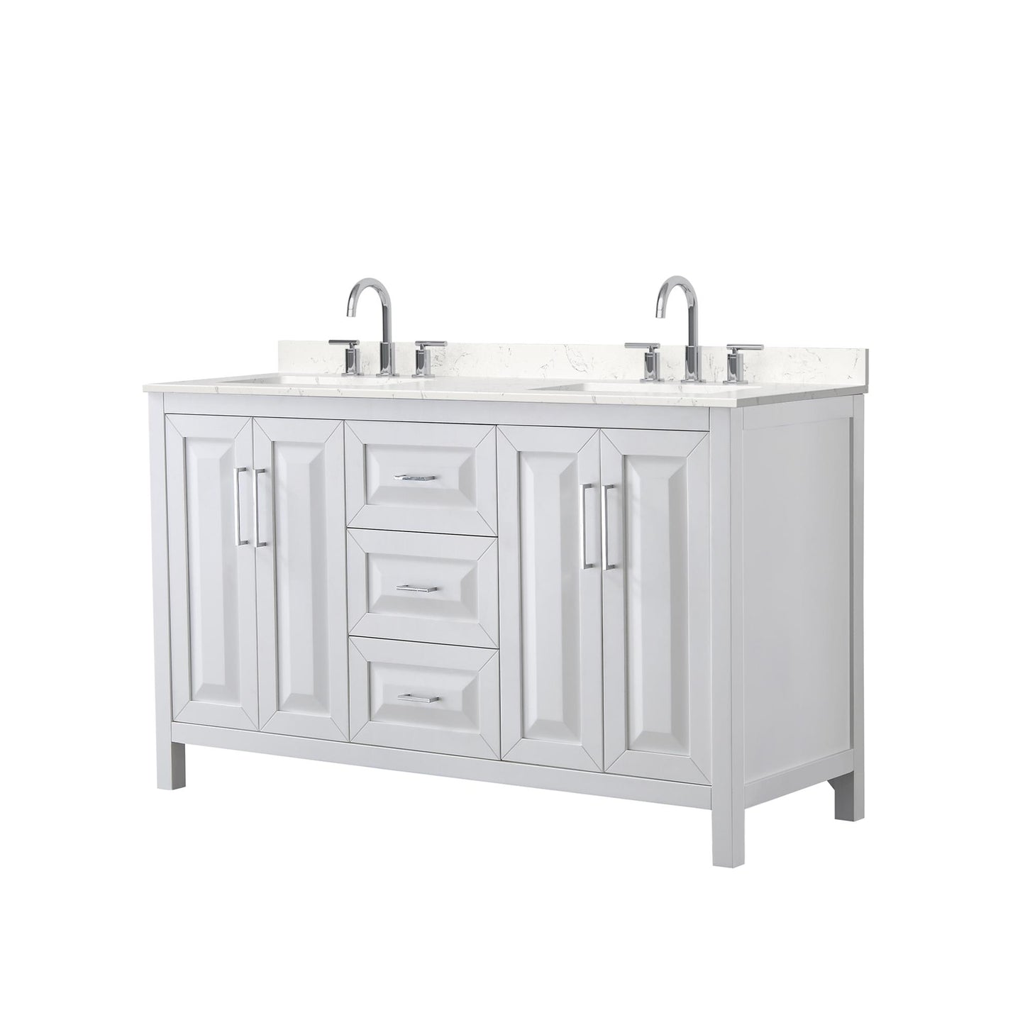 Daria Bathroom Vanity with Countertop 60 inch Double Sink 3-hole Faucet Setup