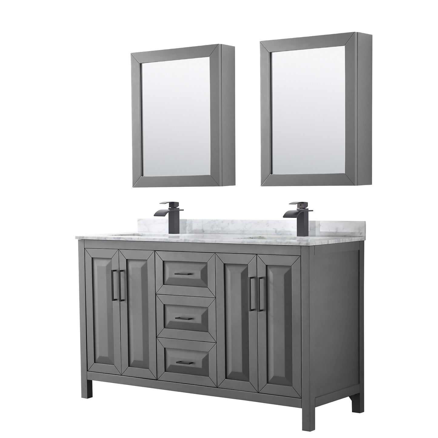 Daria Bathroom Vanity with Countertop 60 inch Double Sink Single hole Faucet Setup