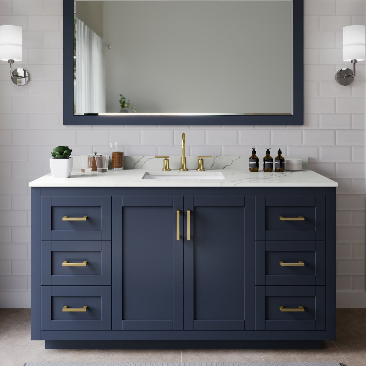 Miranda Bathroom Vanity with Countertop 60 inch Single Sink 3-hole Faucet Setup