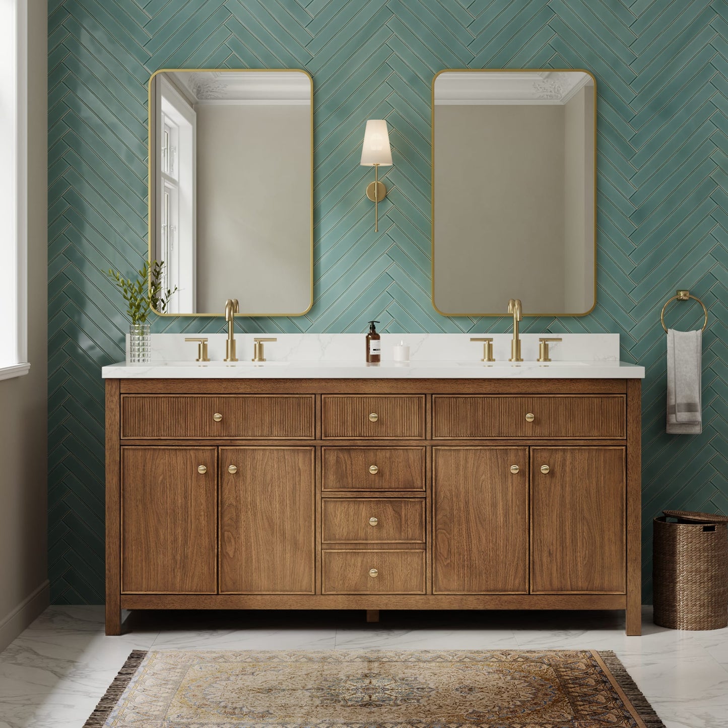 Rian Bathroom Vanity with Countertop 72 inch Double Sink 3-hole Faucet Setup