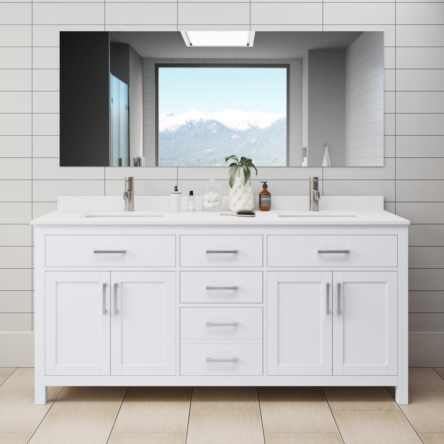 Beckett Bathroom Vanity with Countertop 72 inch Double Sink Single hole Faucet Setup