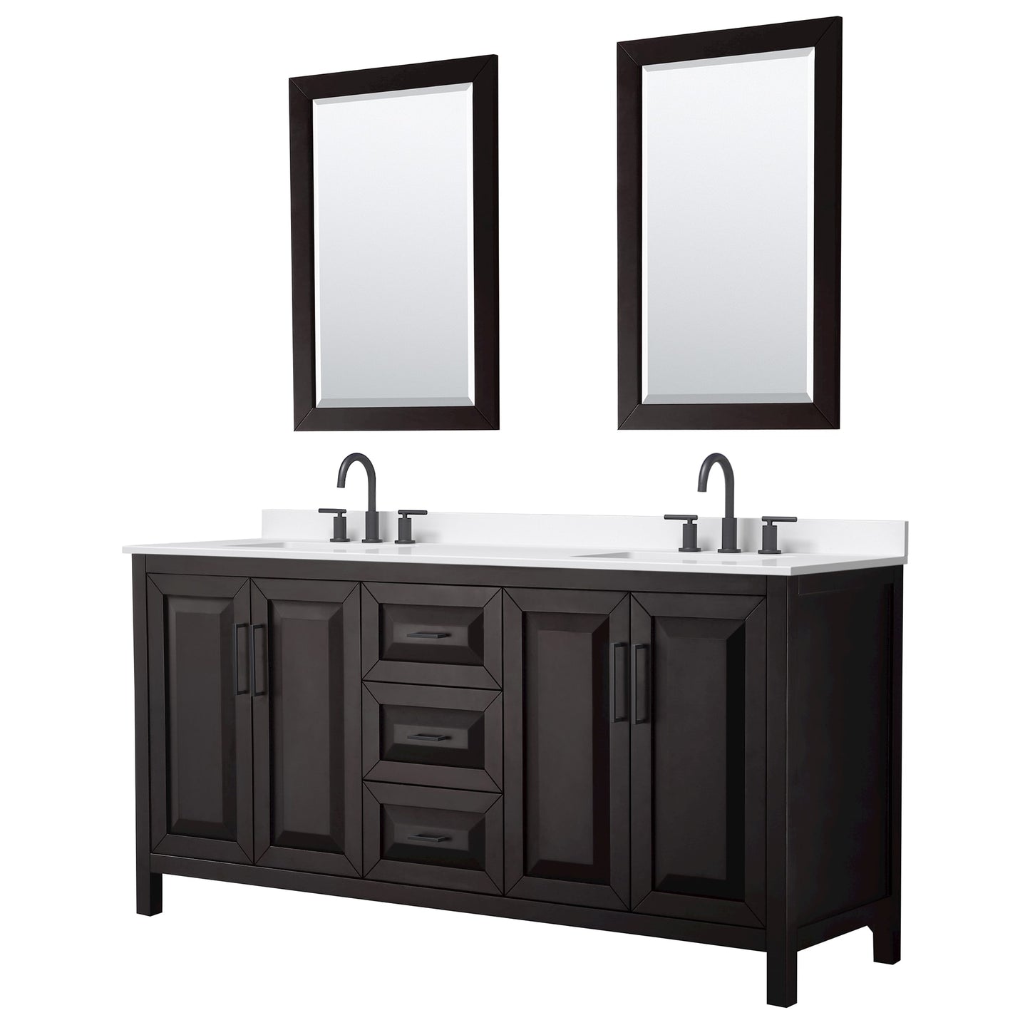 Daria Bathroom Vanity with Countertop 72 inch Double Sink 3-hole Faucet Setup