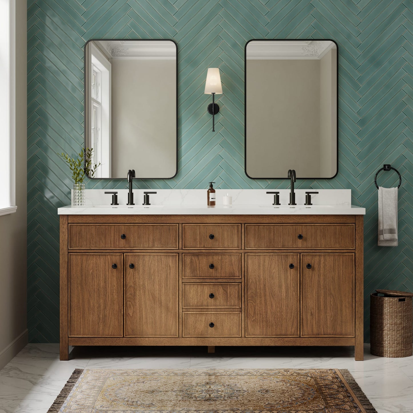 Rian Bathroom Vanity with Countertop 72 inch Double Sink 3-hole Faucet Setup