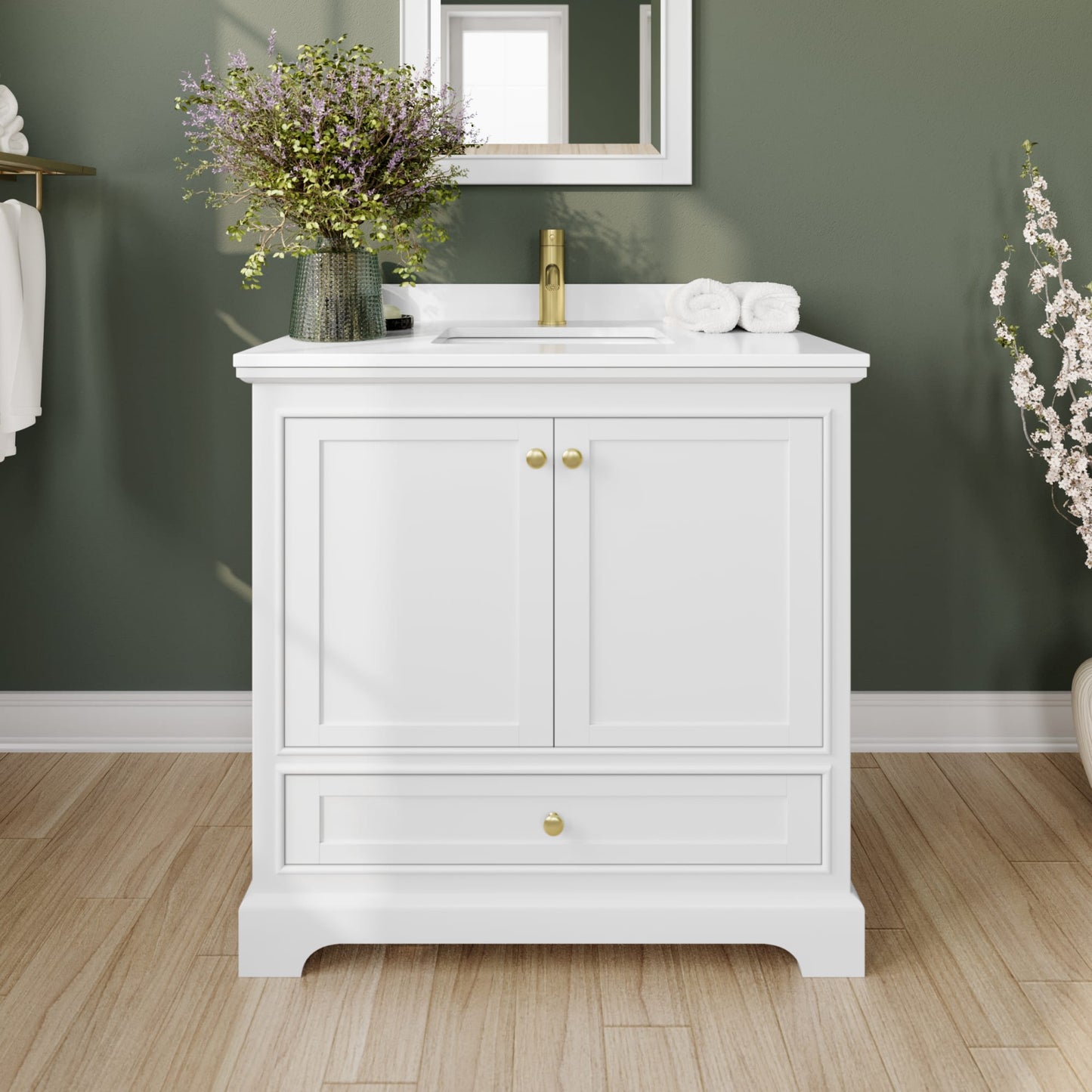 Deborah Bathroom Vanity with Countertop 36 inch Single Sink Single hole Faucet Setup