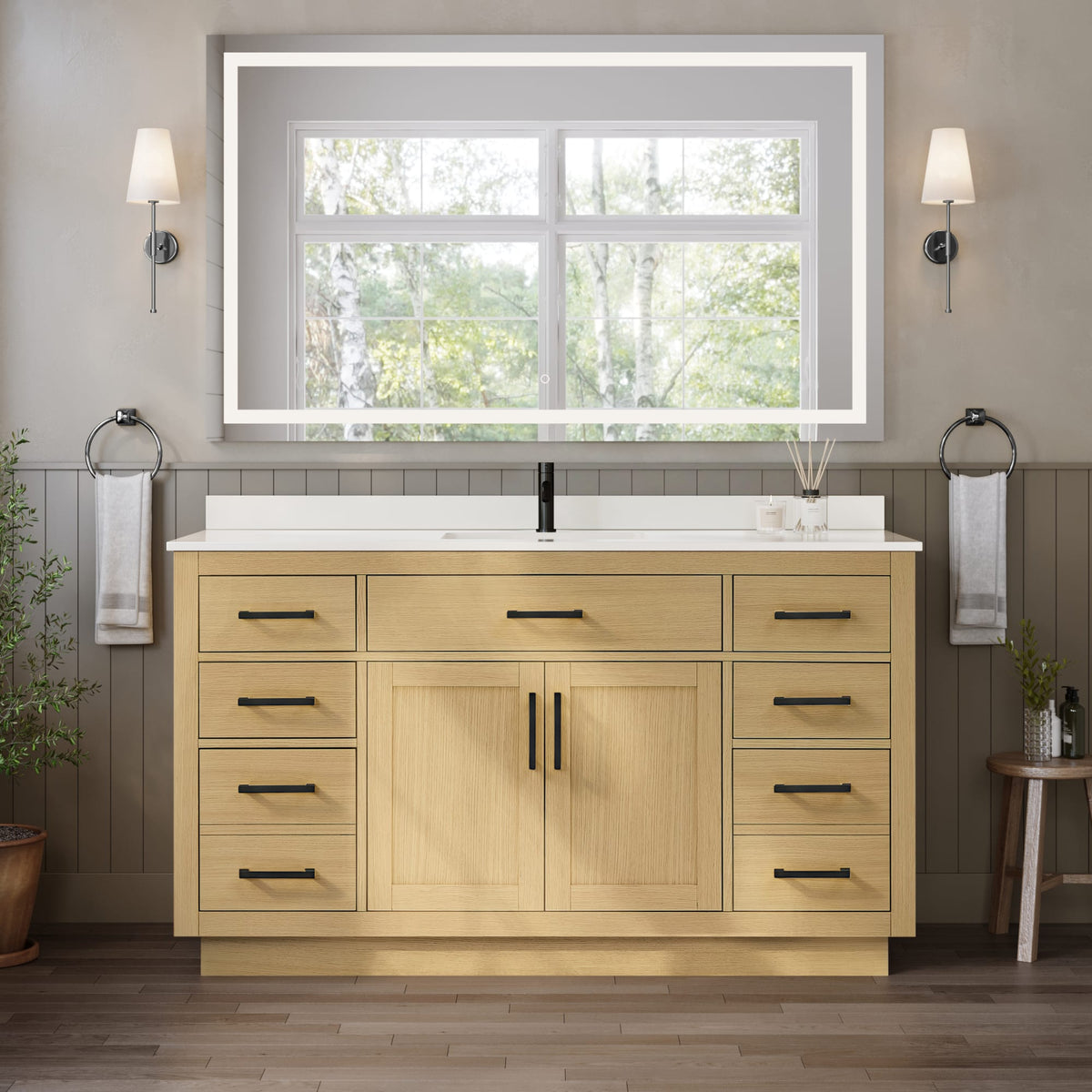 Beckett TK Bathroom Vanity with Countertop 60 inch Single Sink Single hole Faucet Setup