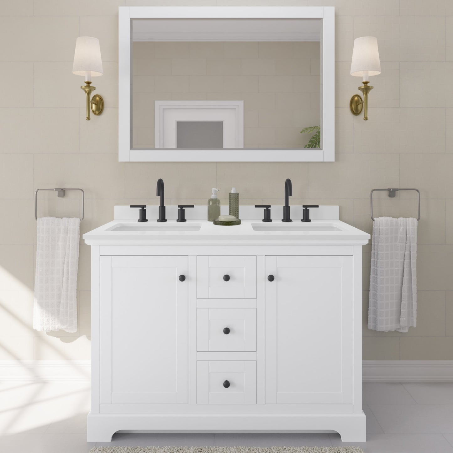 Avery Bathroom Vanity with Countertop 48 inch Double Sink 3-hole Faucet Setup