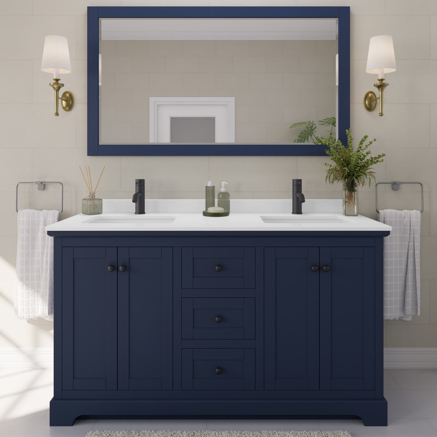Avery Bathroom Vanity with Countertop 60 inch Double Sink Single hole Faucet Setup