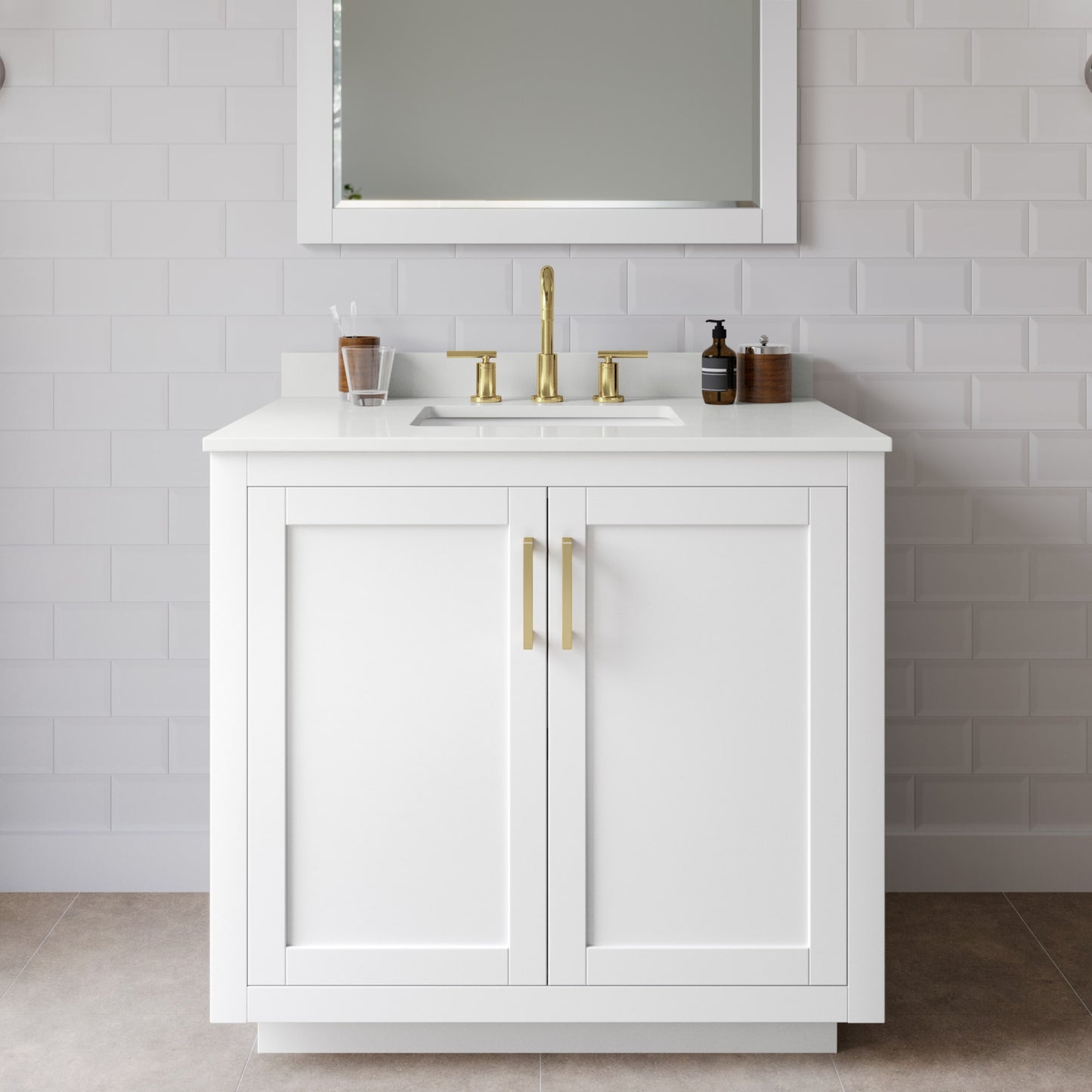 Miranda Bathroom Vanity with Countertop 36 inch Single Sink 3-hole Faucet Setup