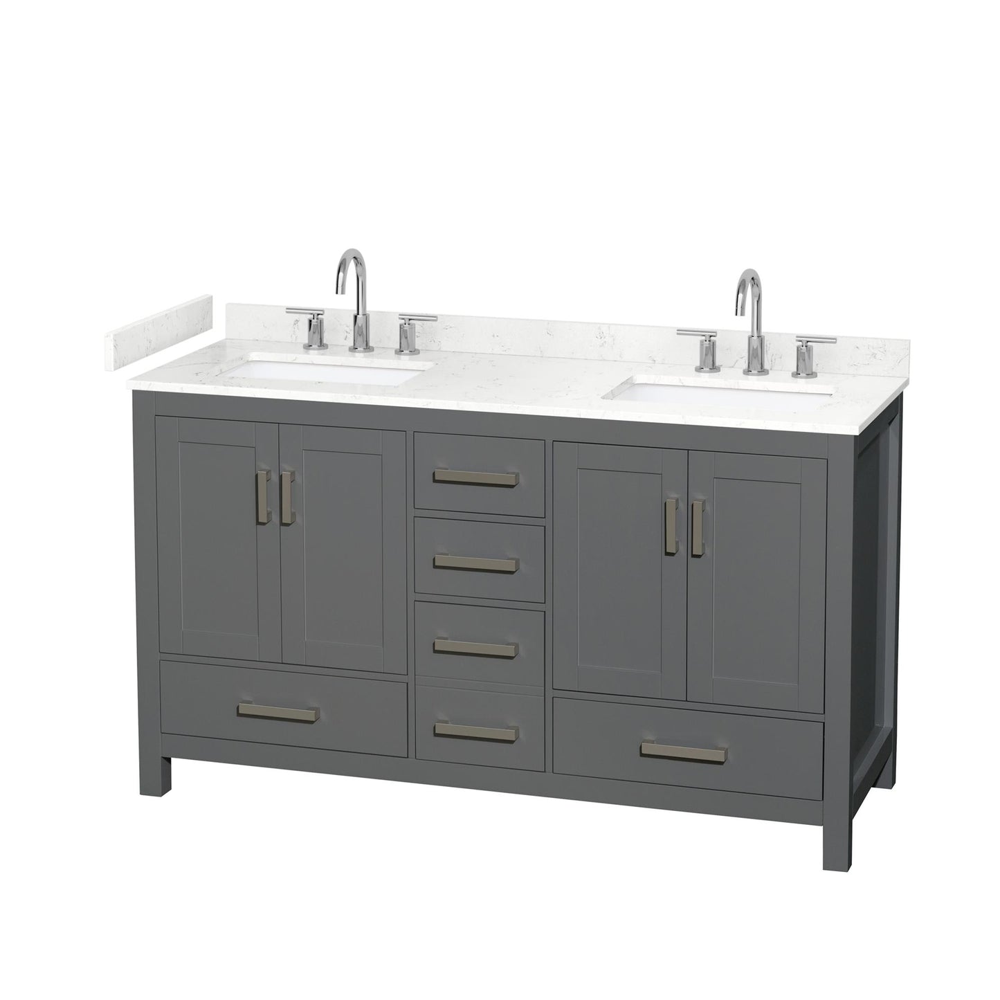 Sheffield Bathroom Vanity with Countertop 60 inch Double Sink 3-hole Faucet Setup