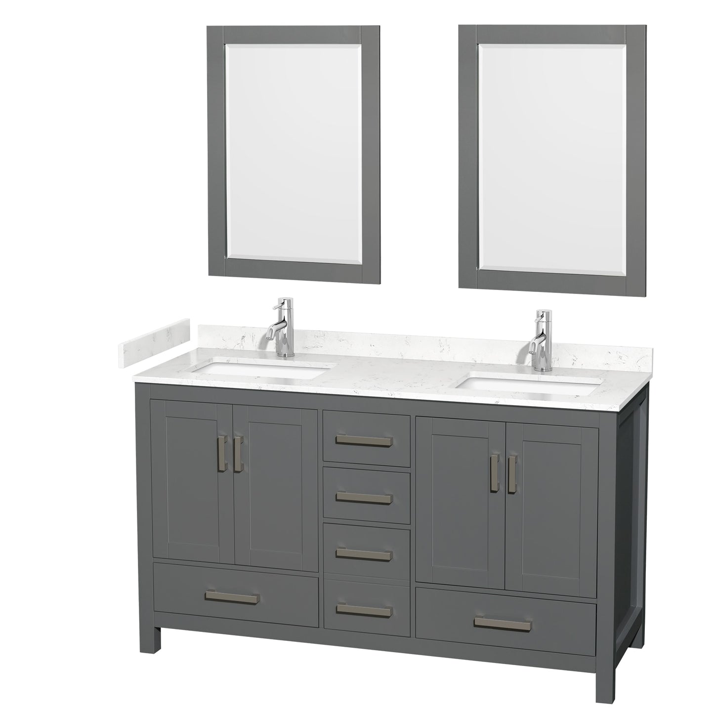 Sheffield Bathroom Vanity with Countertop 60 inch Double Sink Single hole Faucet Setup