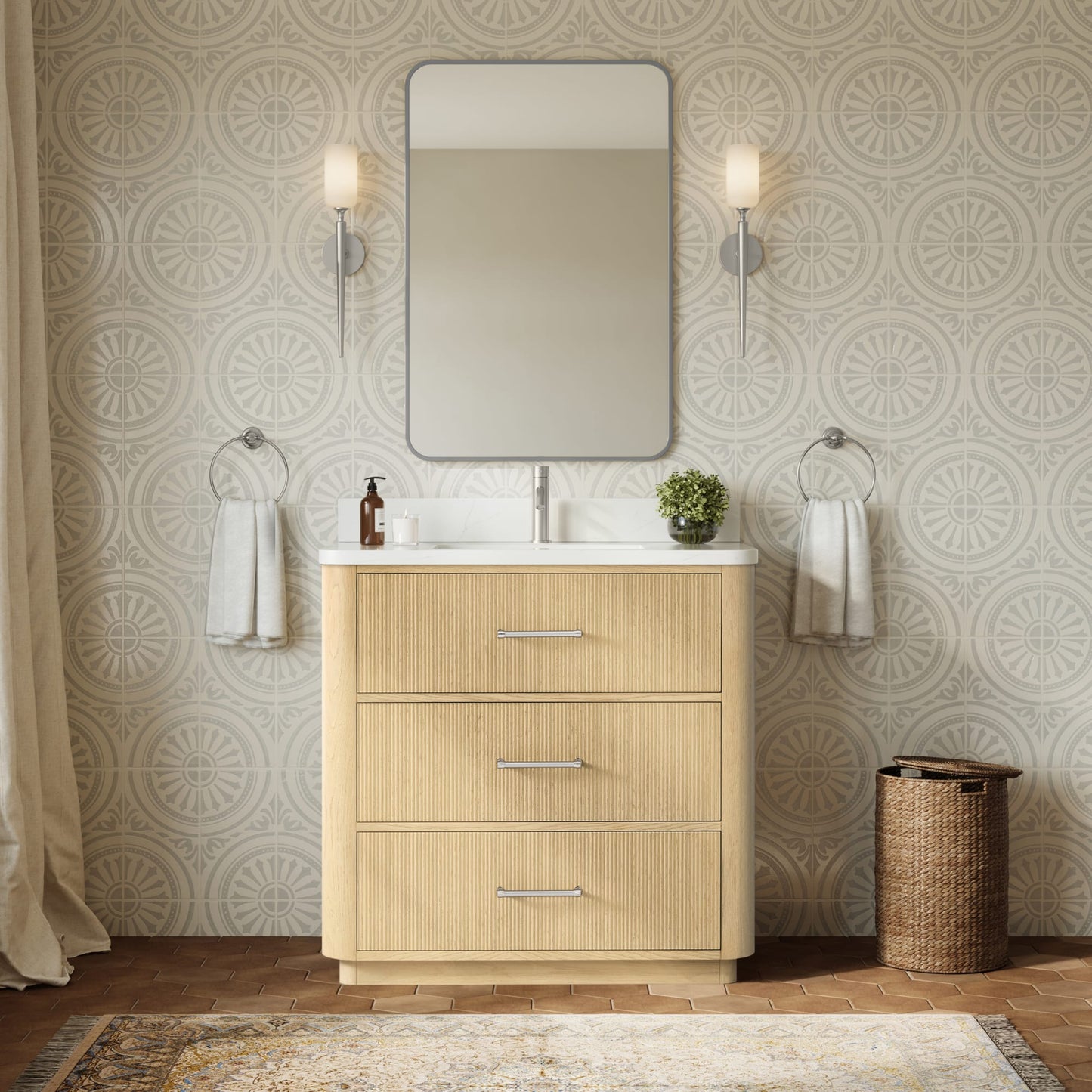 Francesca Bathroom Vanity with Countertop 36 inch Single Sink Single hole Faucet Setup
