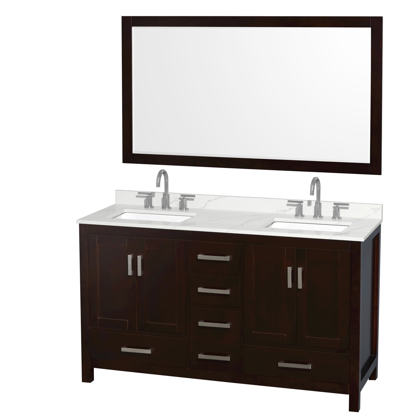 Sheffield Bathroom Vanity with Countertop 60 inch Double Sink 3-hole Faucet Setup