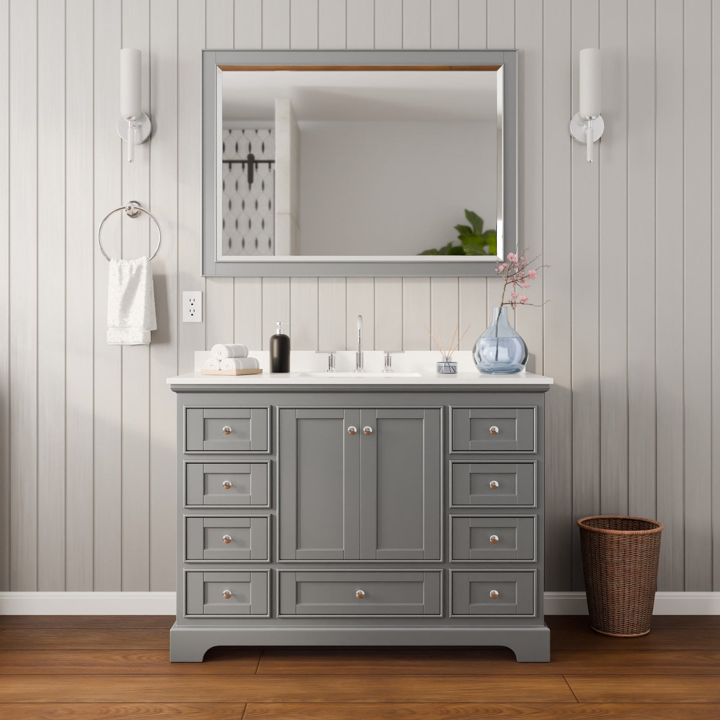 Deborah Bathroom Vanity with Countertop 48 inch Single Sink 3-hole Faucet Setup