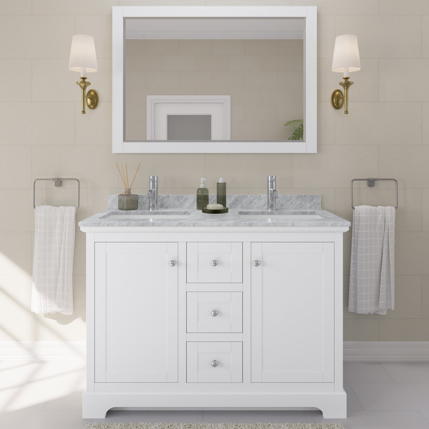 Avery Bathroom Vanity with Countertop 48 inch Double Sink Single hole Faucet Setup