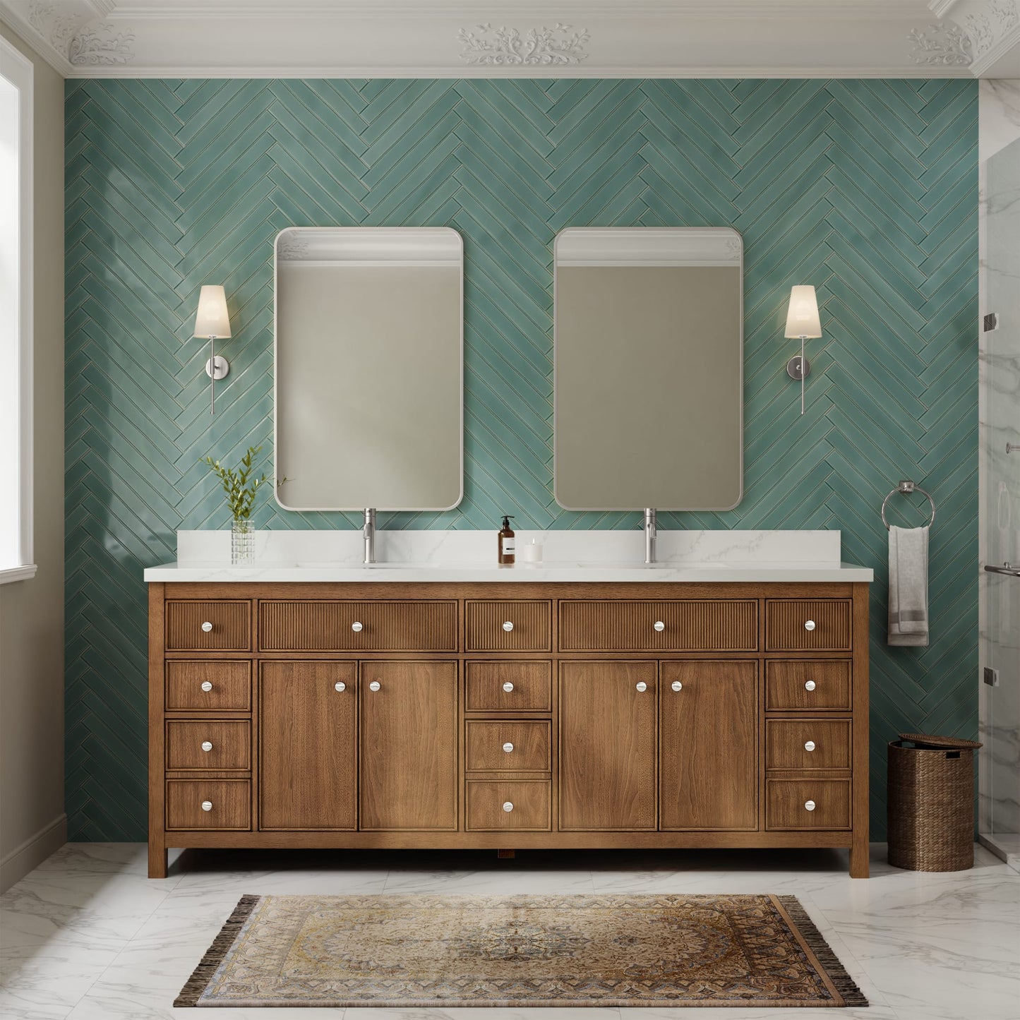 Rian Bathroom Vanity with Countertop 84 inch Double Sink Single hole Faucet Setup