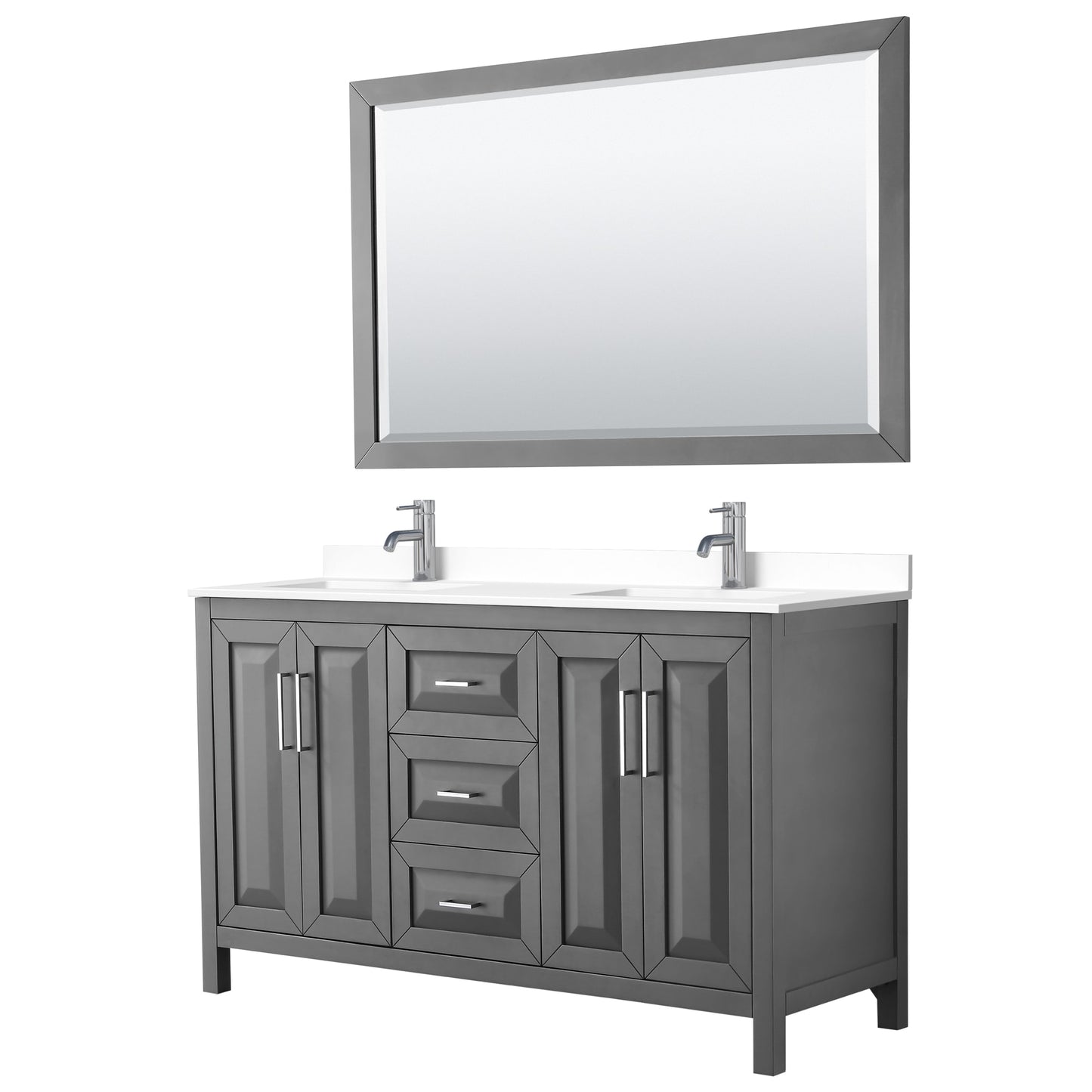 Daria Bathroom Vanity with Countertop 60 inch Double Sink Single hole Faucet Setup