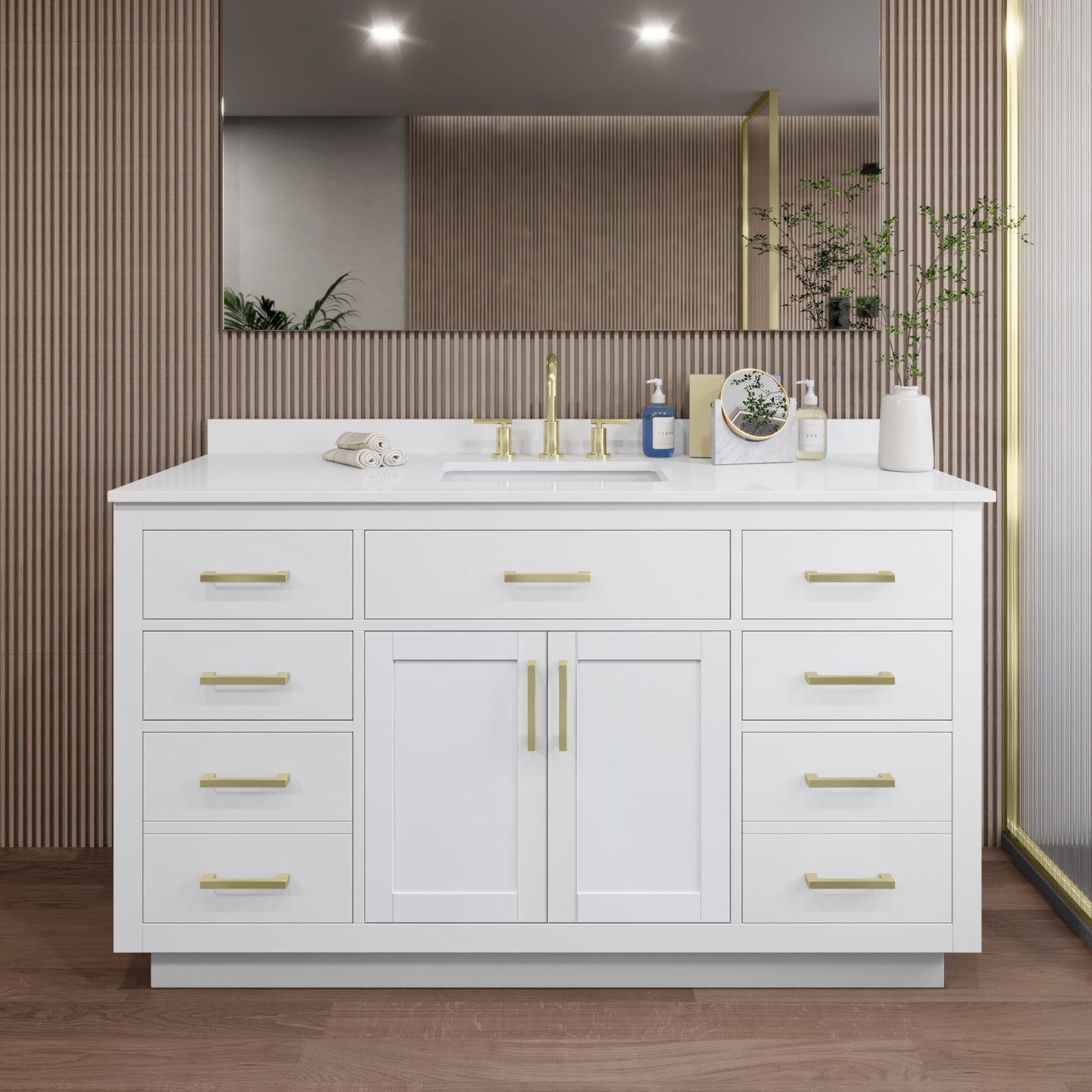 Beckett TK Bathroom Vanity with Countertop 60 inch Single Sink 3-hole Faucet Setup