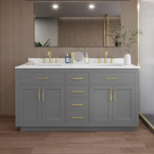 Beckett TK Bathroom Vanity with Countertop 66 inch Double Sink 3-hole Faucet Setup