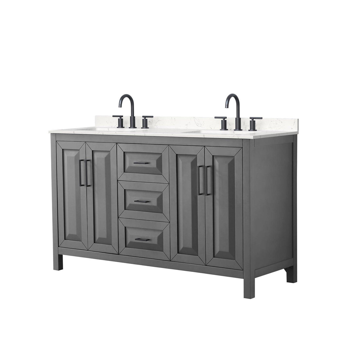 Daria Bathroom Vanity with Countertop 60 inch Double Sink 3-hole Faucet Setup