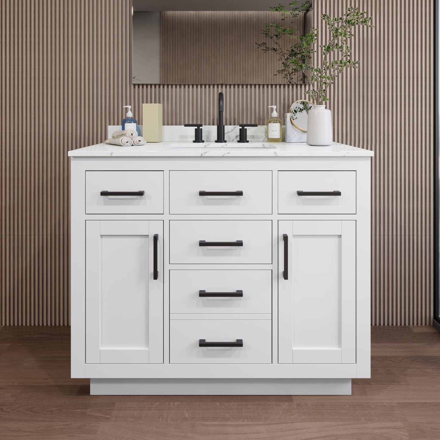 Beckett TK Bathroom Vanity with Countertop 42 inch Single Sink 3-hole Faucet Setup