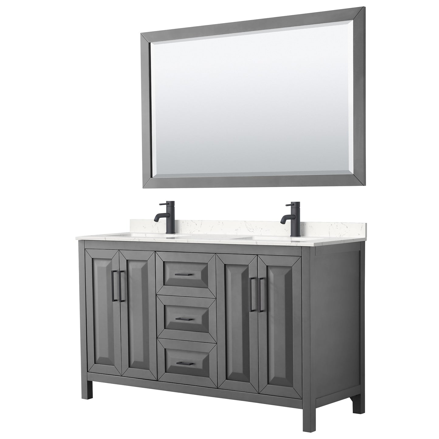 Daria Bathroom Vanity with Countertop 60 inch Double Sink Single hole Faucet Setup