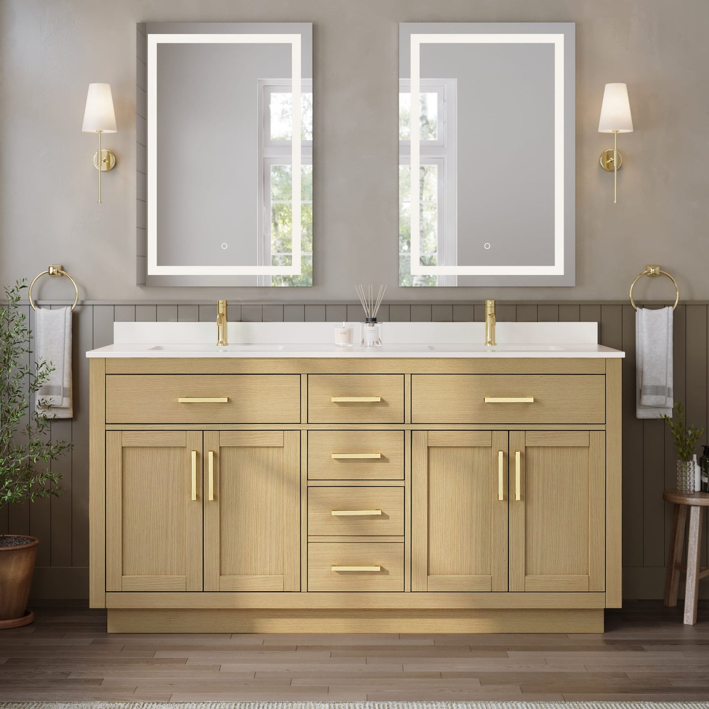 Beckett TK Bathroom Vanity with Countertop 66 inch Double Sink Single hole Faucet Setup