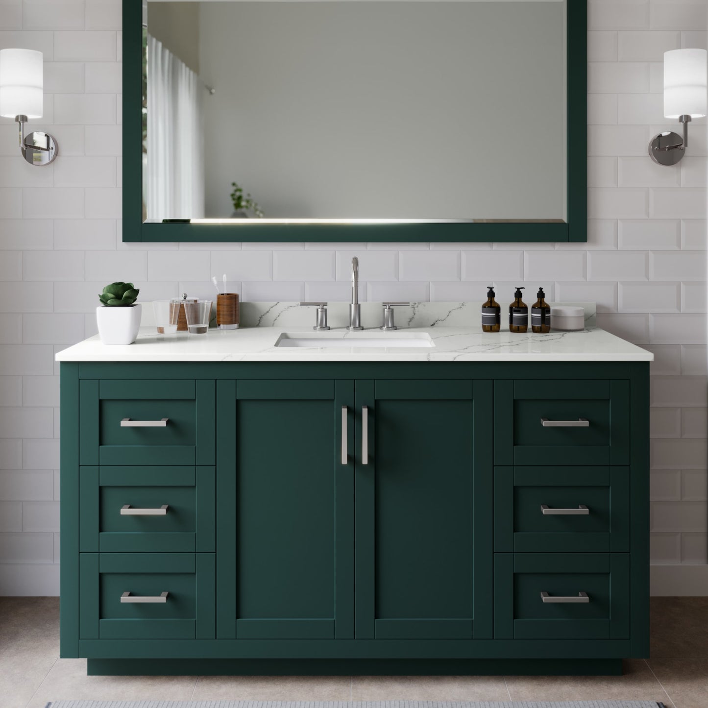 Miranda Bathroom Vanity with Countertop 60 inch Single Sink 3-hole Faucet Setup