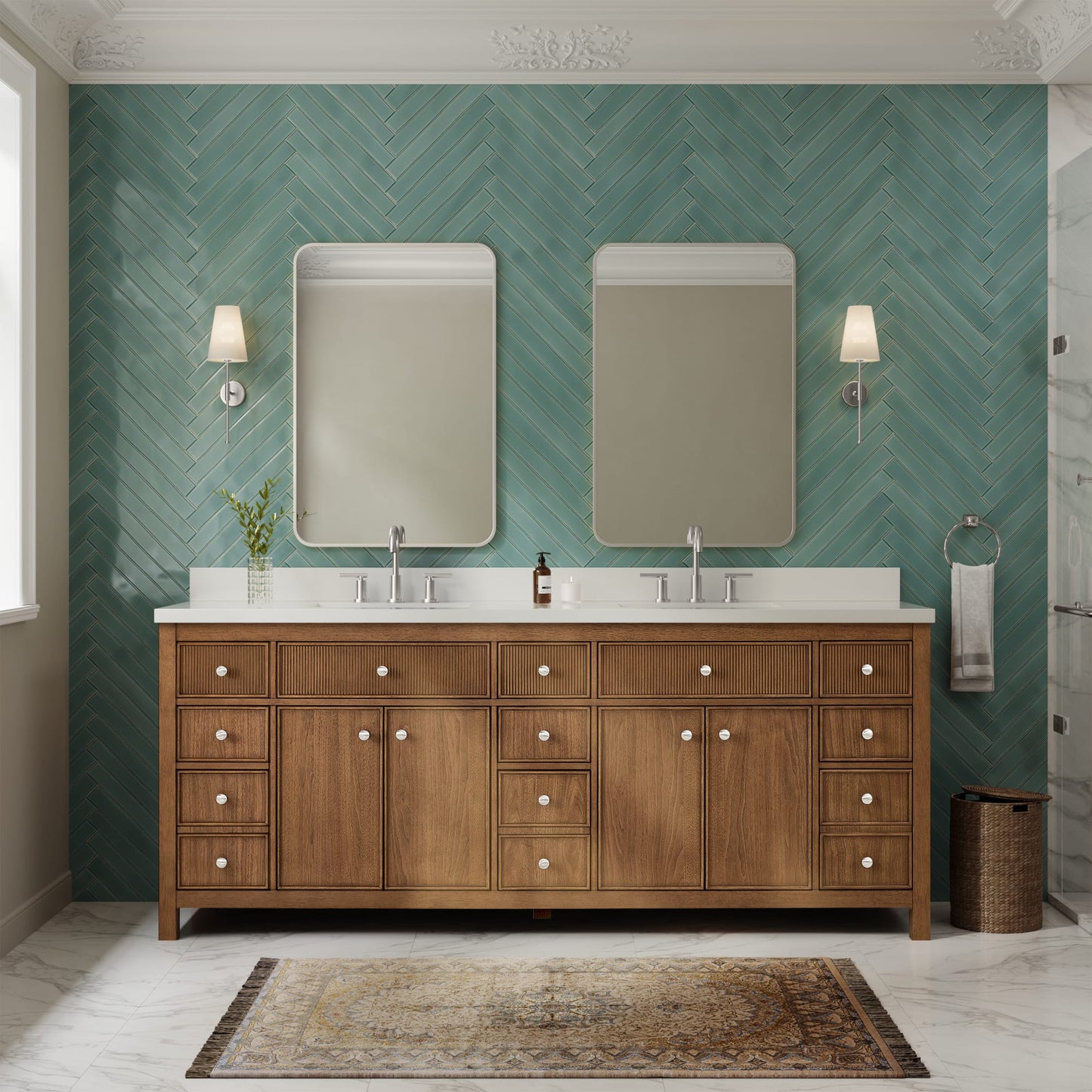 Rian Bathroom Vanity with Countertop 84 inch Double Sink 3-hole Faucet Setup