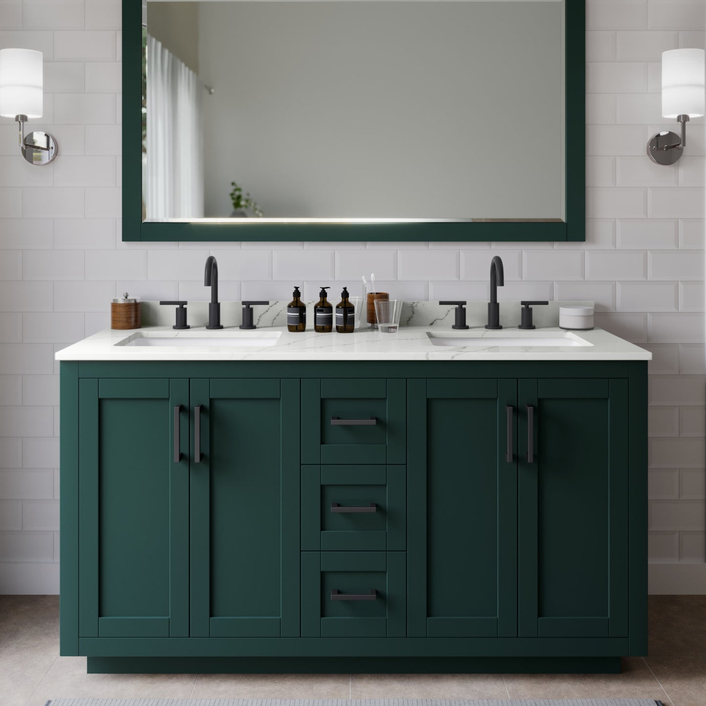 Miranda Bathroom Vanity with Countertop 60 inch Double Sink 3-hole Faucet Setup