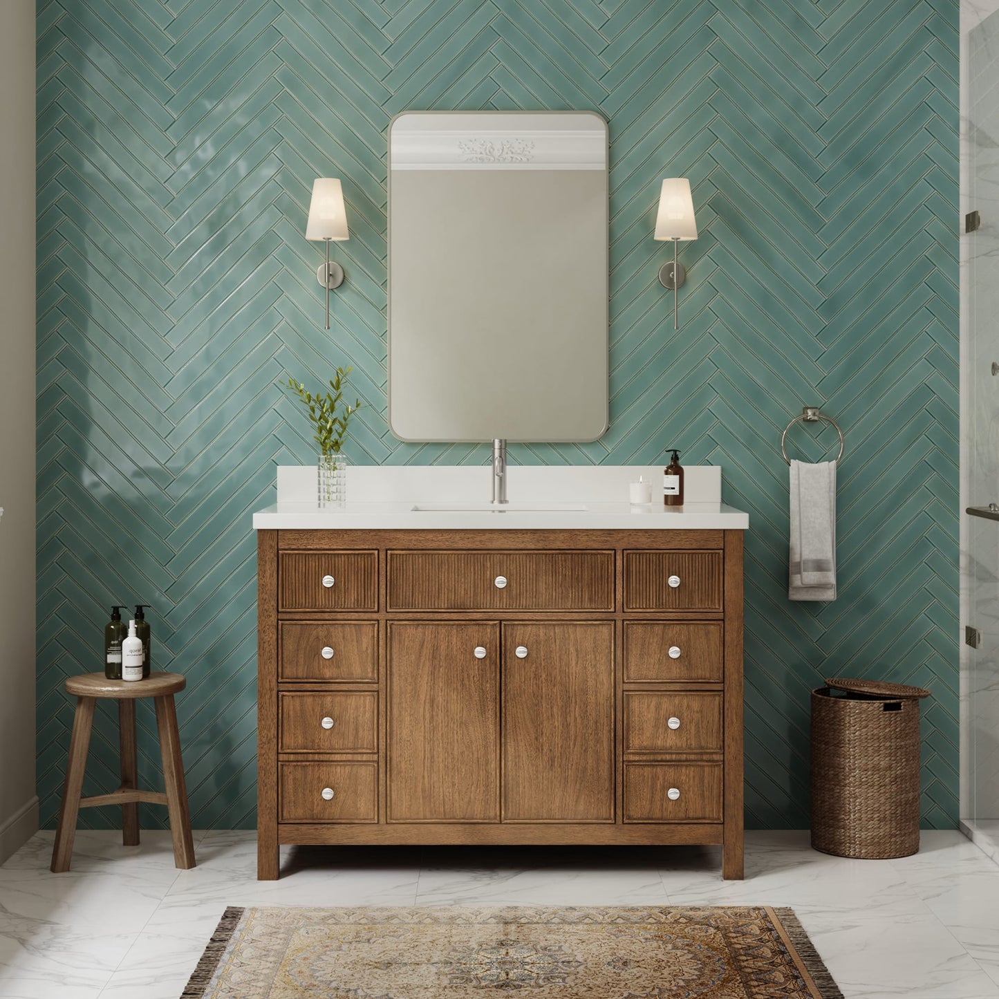 Rian Bathroom Vanity with Countertop 48 inch Single Sink Single hole Faucet Setup