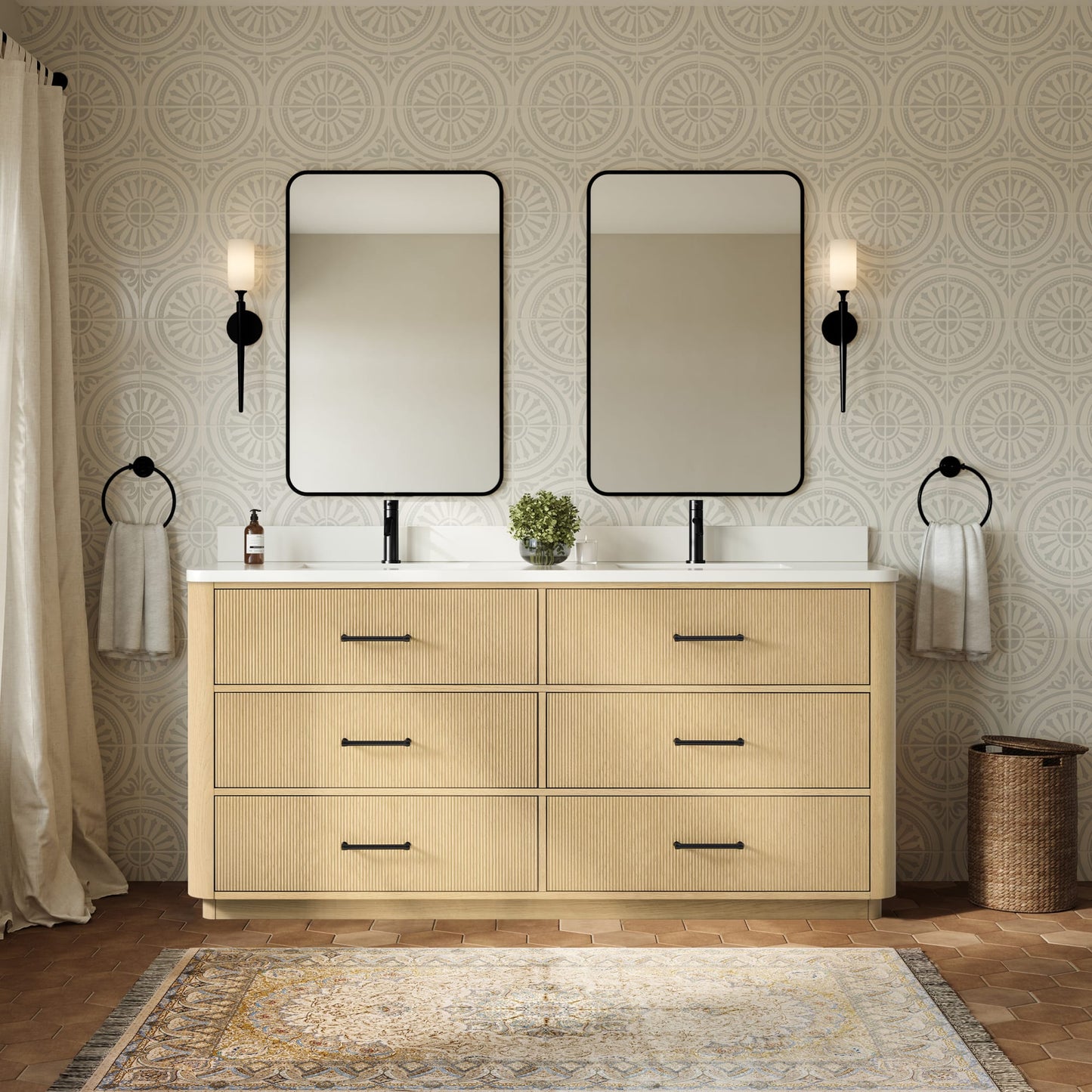 Francesca Bathroom Vanity with Countertop 72 inch Double Sink Single hole Faucet Setup