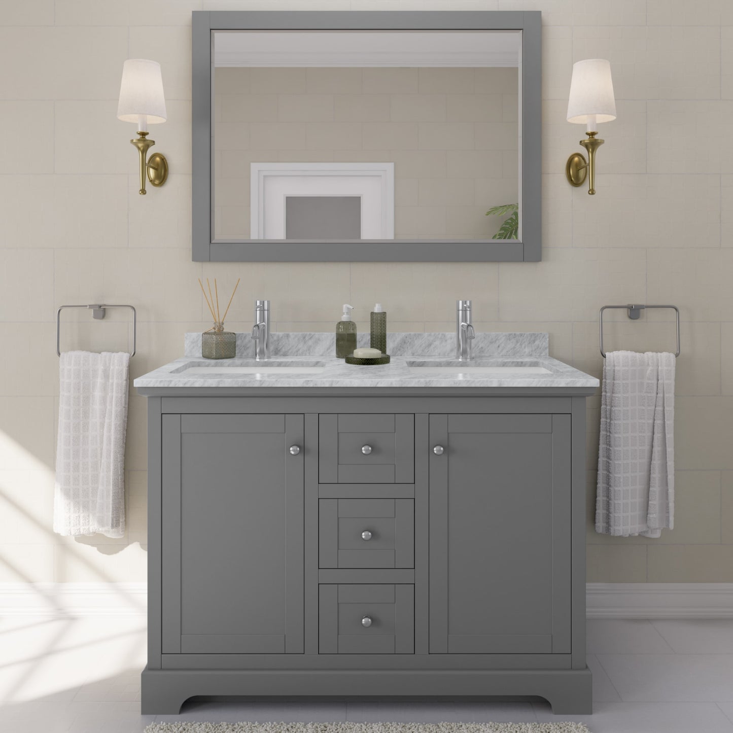 Avery Bathroom Vanity with Countertop 48 inch Double Sink Single hole Faucet Setup