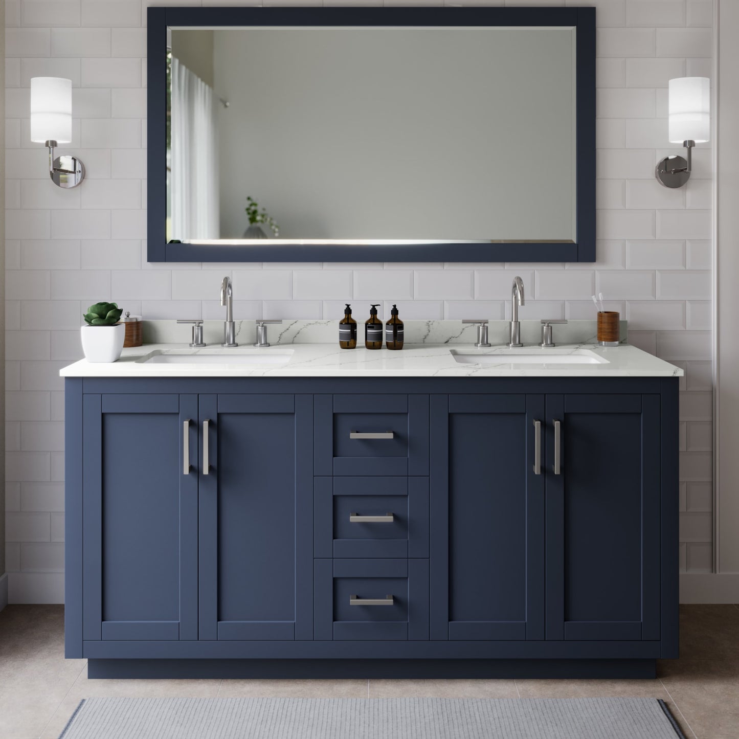 Miranda Bathroom Vanity with Countertop 66 inch Double Sink 3-hole Faucet Setup