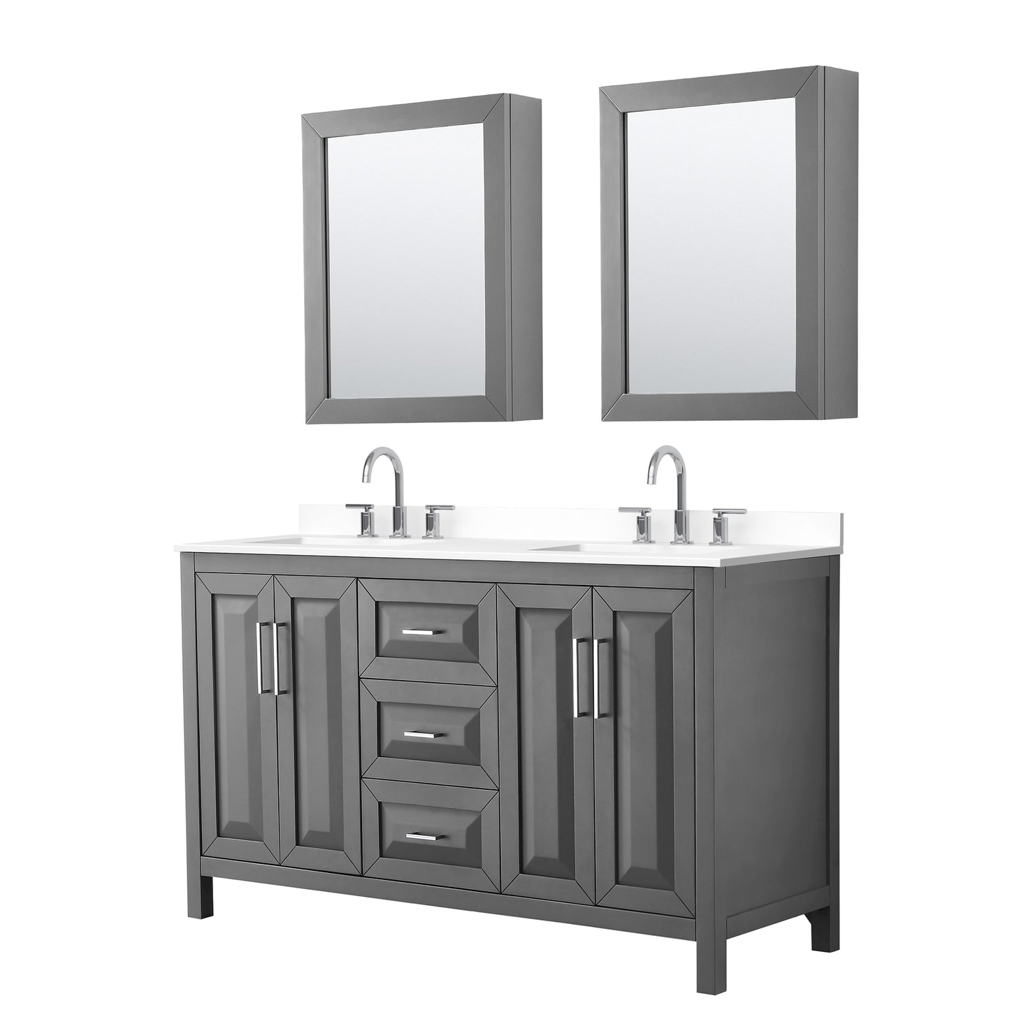 Daria Bathroom Vanity with Countertop 60 inch Double Sink 3-hole Faucet Setup