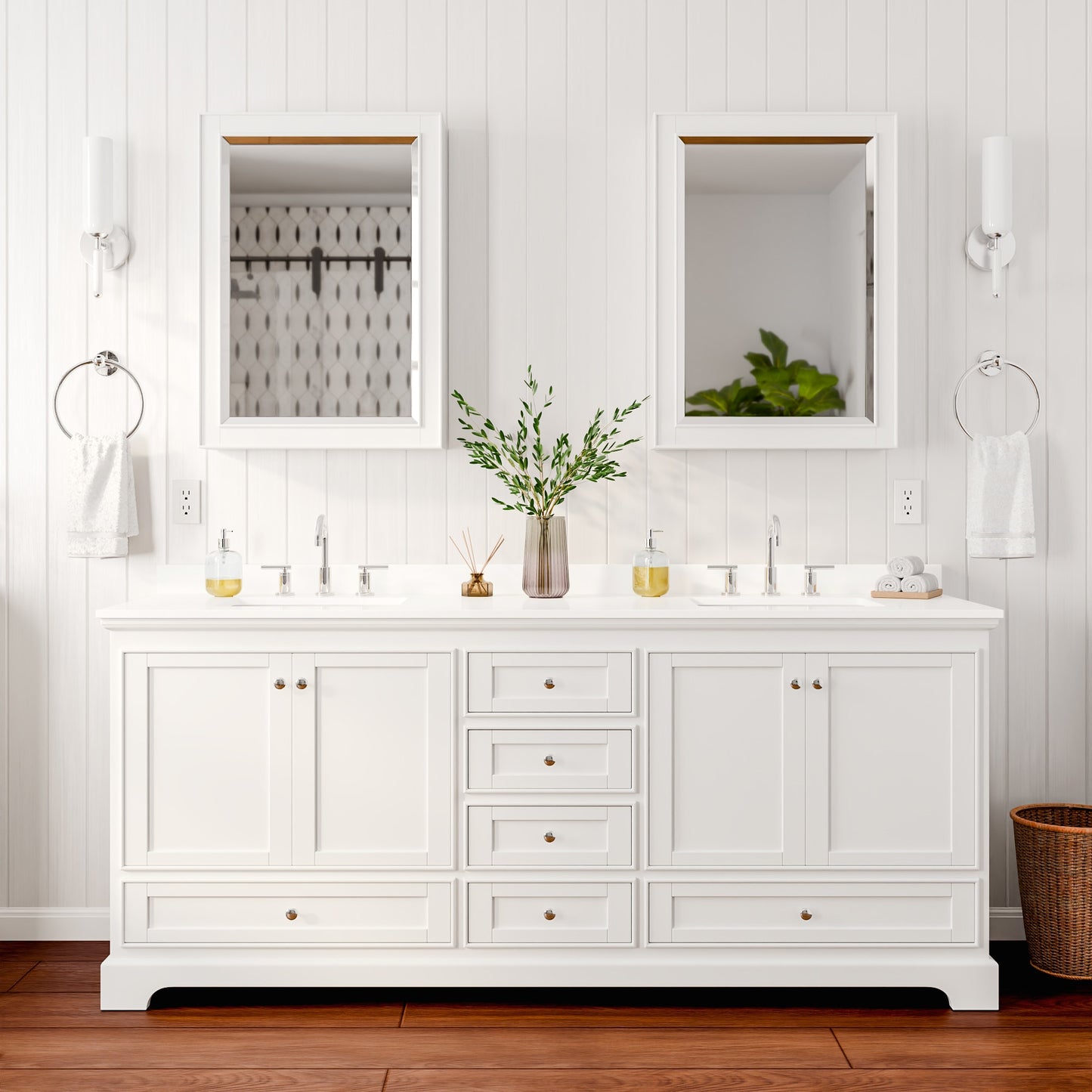 Deborah Bathroom Vanity with Countertop 80 inch Double Sink 3-hole Faucet Setup