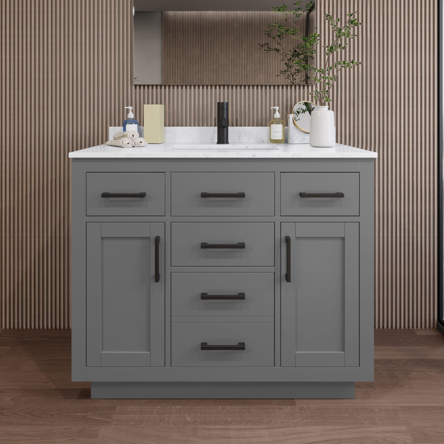 Beckett TK Bathroom Vanity with Countertop 42 inch Single Sink Single hole Faucet Setup