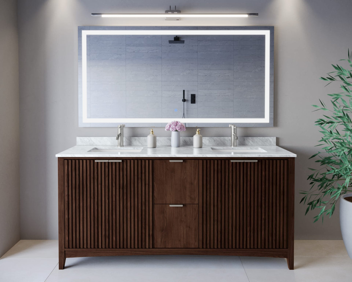 Palmilla Bathroom Vanity with Countertop 72 inch Double Sink Single hole Faucet Setup