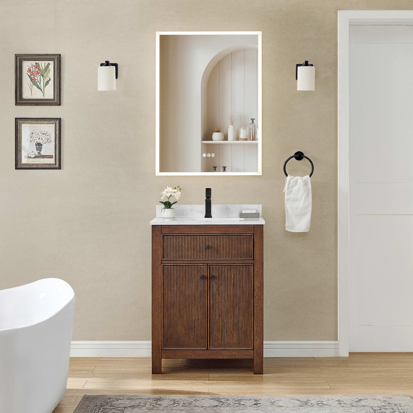 Pendry Bathroom Vanity with Countertop 24 inch Single Sink Single hole Faucet Setup