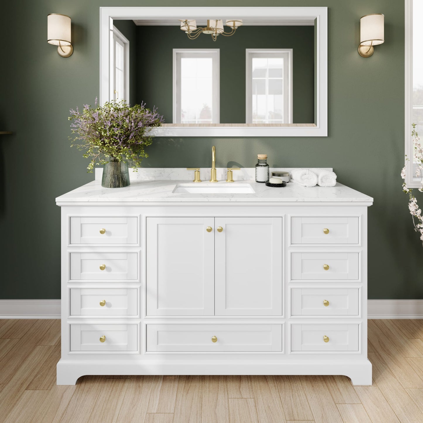 Deborah Bathroom Vanity with Countertop 60 inch Single Sink 3-hole Faucet Setup