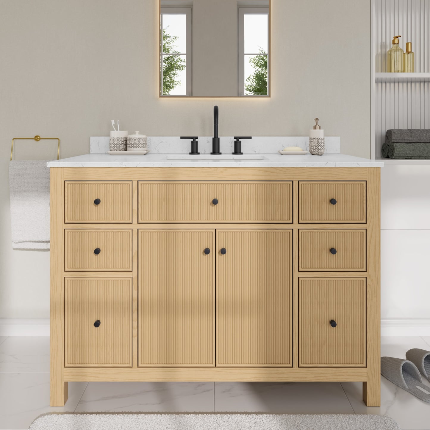 Pendry Bathroom Vanity with Countertop 48 inch Single Sink 3-hole Faucet Setup