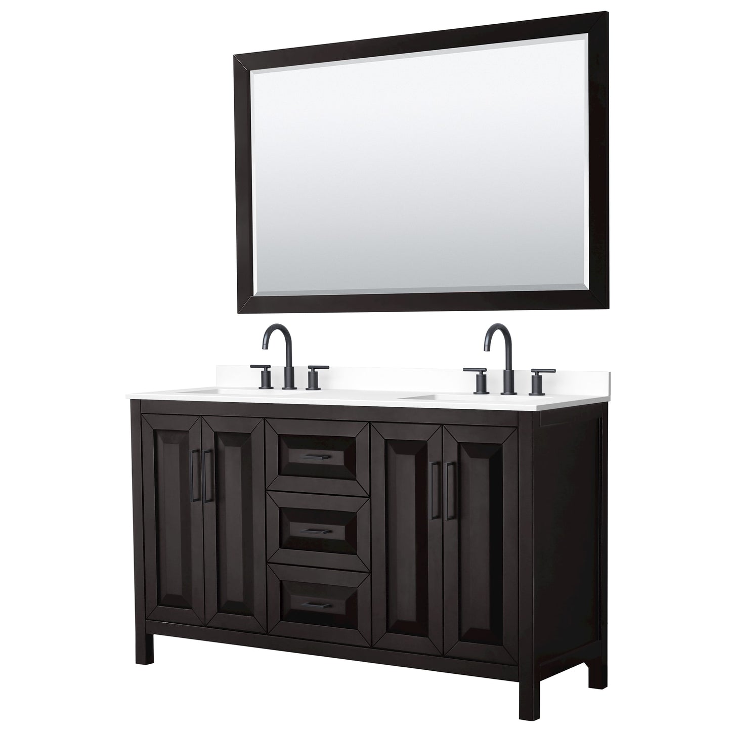 Daria Bathroom Vanity with Countertop 60 inch Double Sink 3-hole Faucet Setup