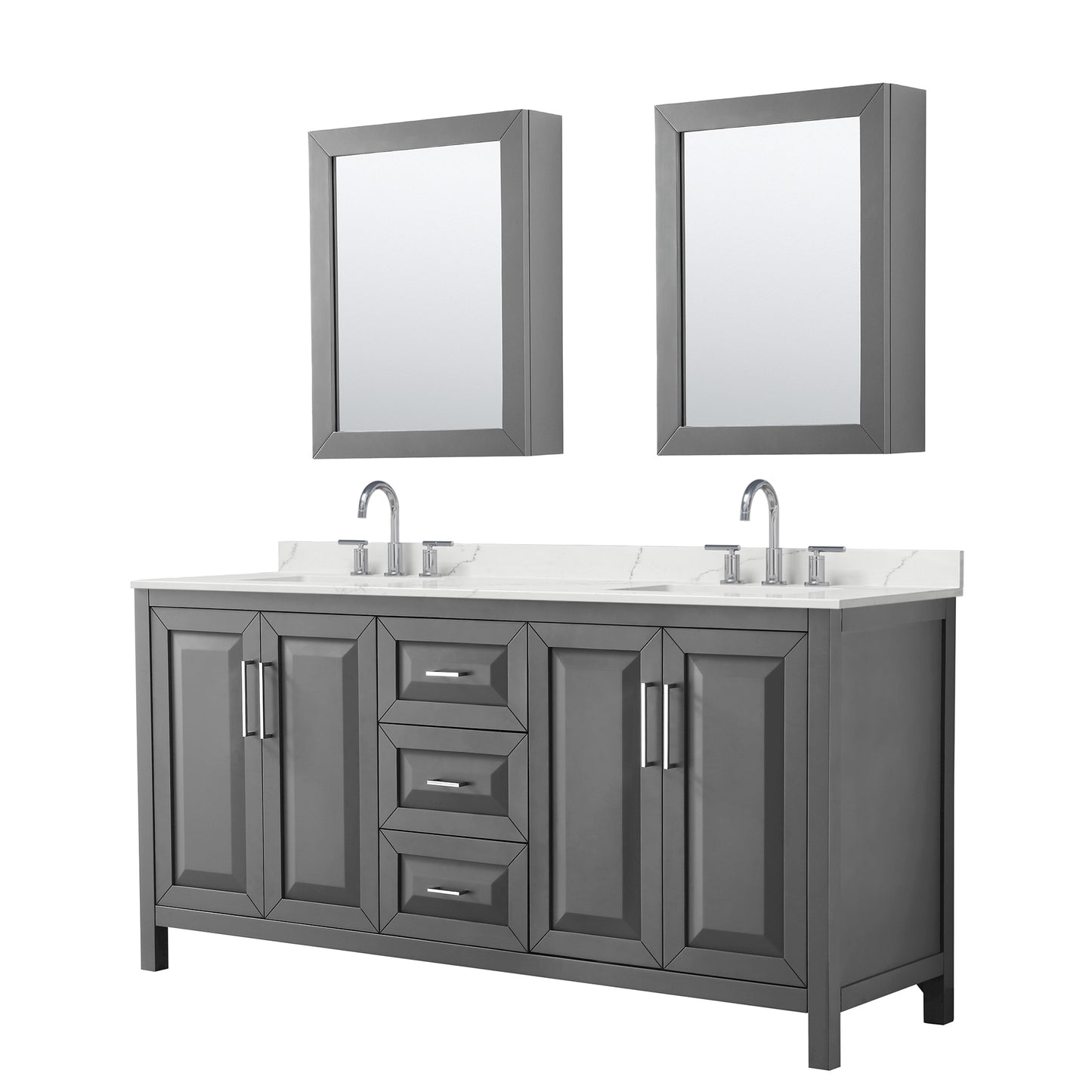 Daria Bathroom Vanity with Countertop 72 inch Double Sink 3-hole Faucet Setup