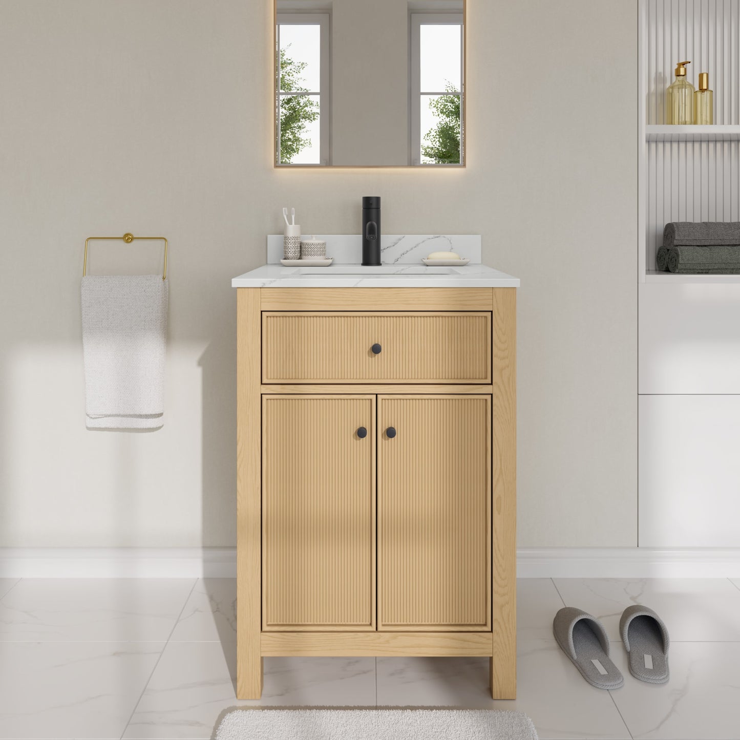 Pendry Bathroom Vanity with Countertop 24 inch Single Sink Single hole Faucet Setup