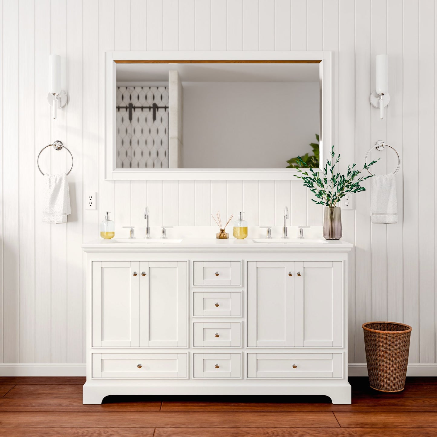 Deborah Bathroom Vanity with Countertop 60 inch Double Sink 3-hole Faucet Setup