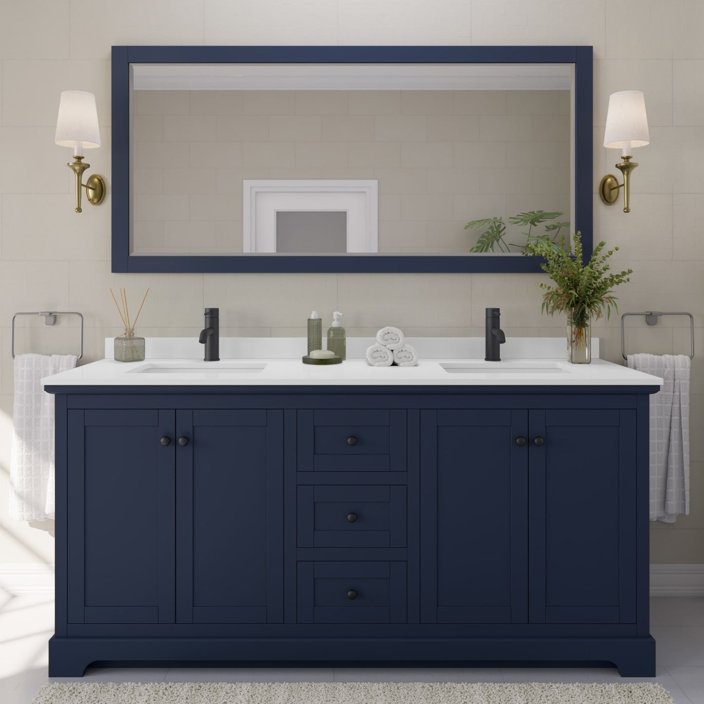 Avery Bathroom Vanity with Countertop 72 inch Double Sink Single hole Faucet Setup