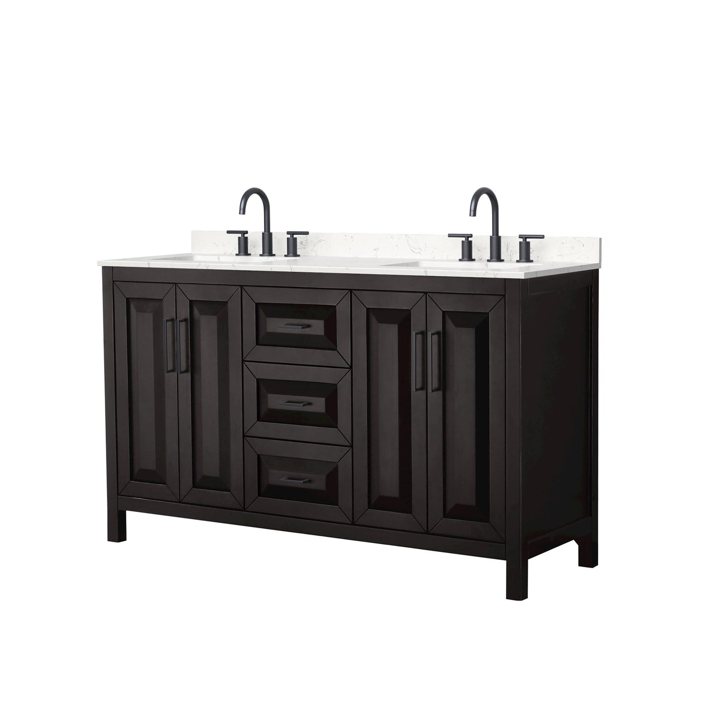 Daria Bathroom Vanity with Countertop 60 inch Double Sink 3-hole Faucet Setup
