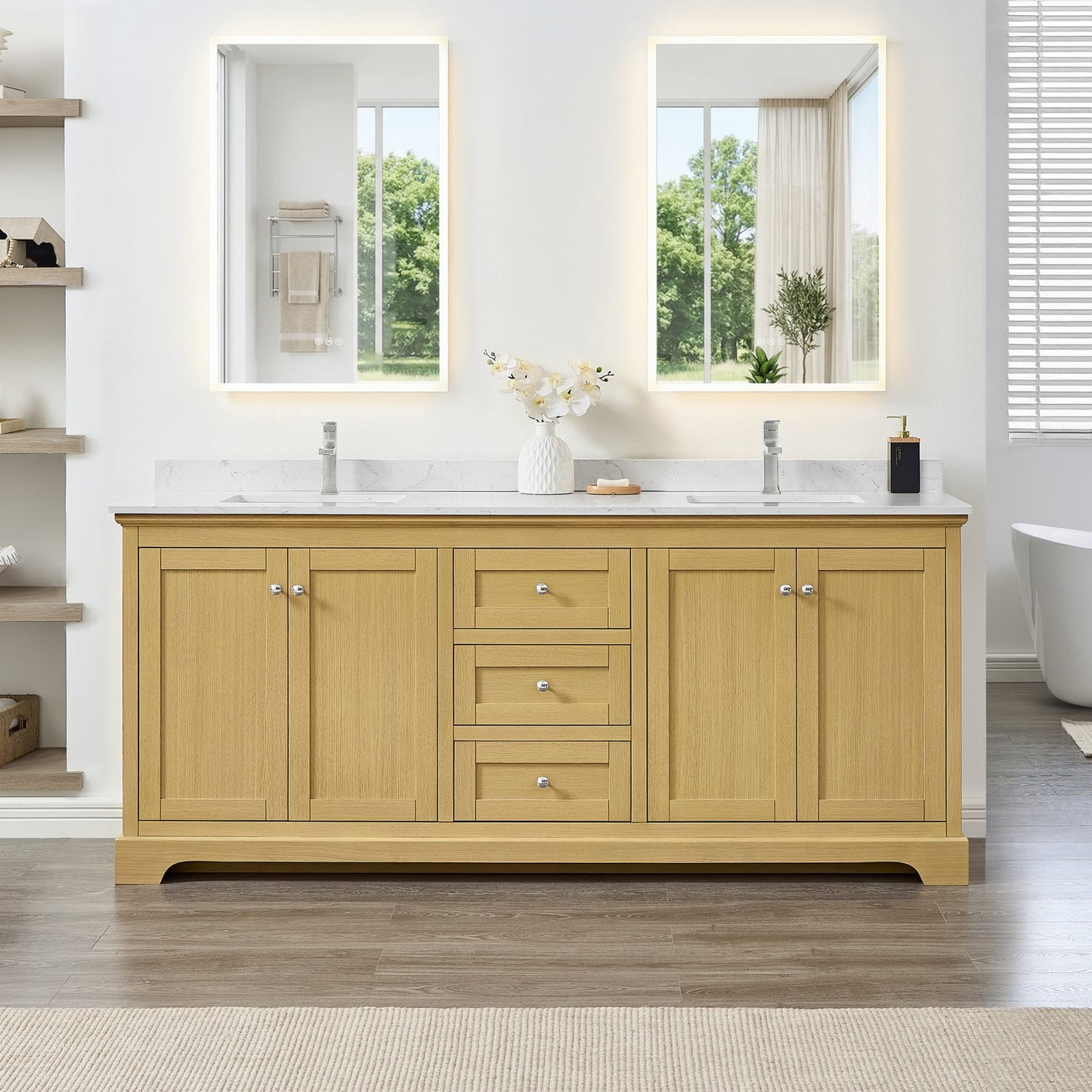 Avery Bathroom Vanity with Countertop 80 inch Double Sink Single hole Faucet Setup