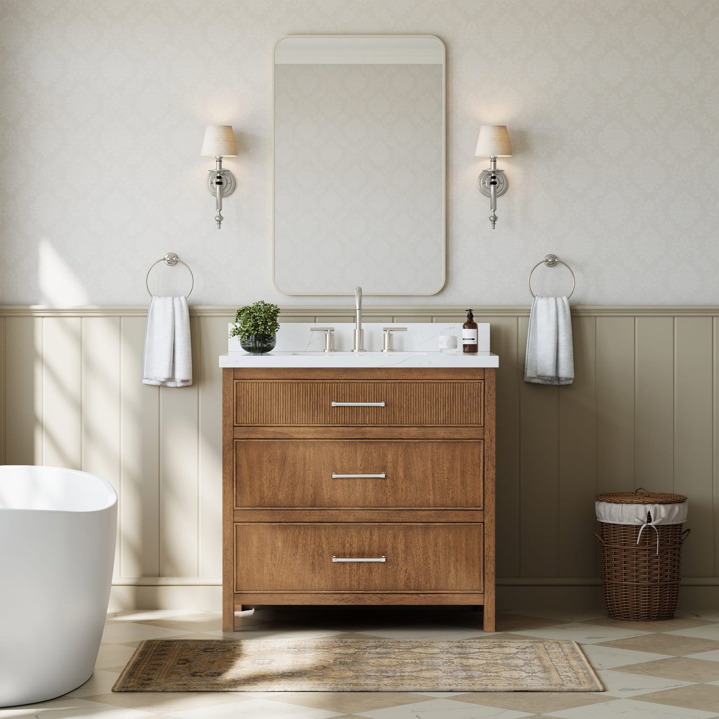 Isola Bathroom Vanity with Countertop 36 inch Single Sink 3-hole Faucet Setup