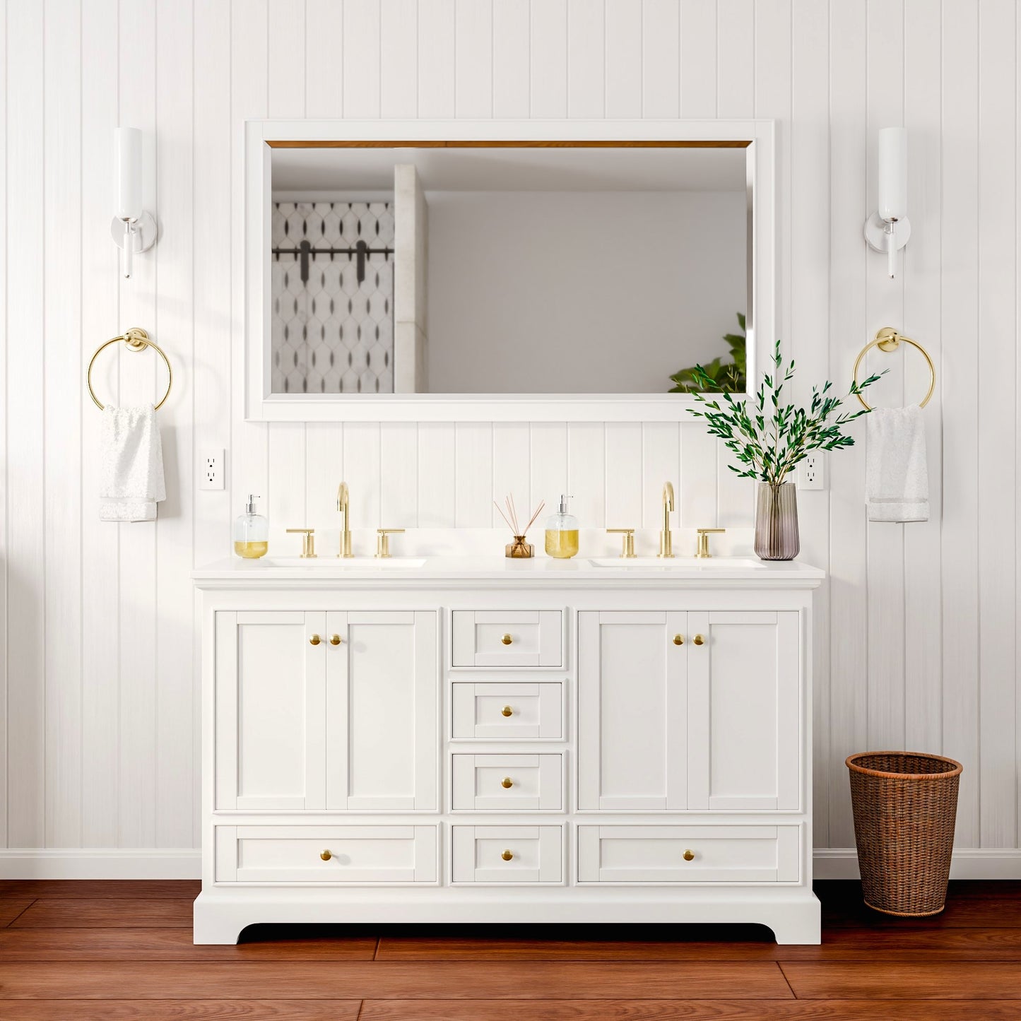 Deborah Bathroom Vanity with Countertop 60 inch Double Sink 3-hole Faucet Setup